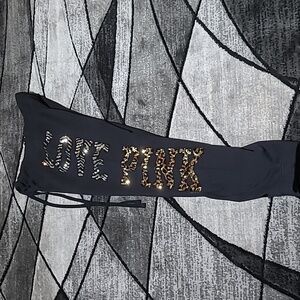 VS PINK 2012 SEQUINS ZEBRA LEOPARD PRINT LOGO OVERSIZED SWEATPANTS JOGGE…